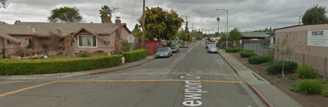 Intersection outside Grimmer Elementary School (at right in image) before safety improvements.